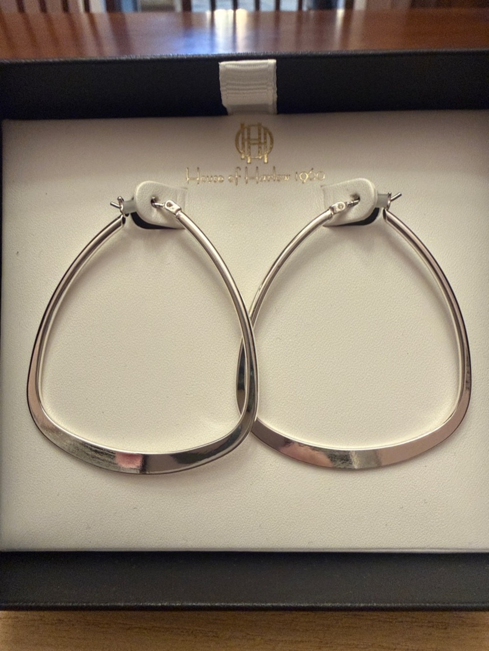 House of Harlow 1960 Teardrop Hoop Earrings Silver Tone